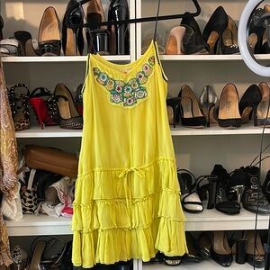 Free People Yellow Mini Sundress Spaghetti Strap